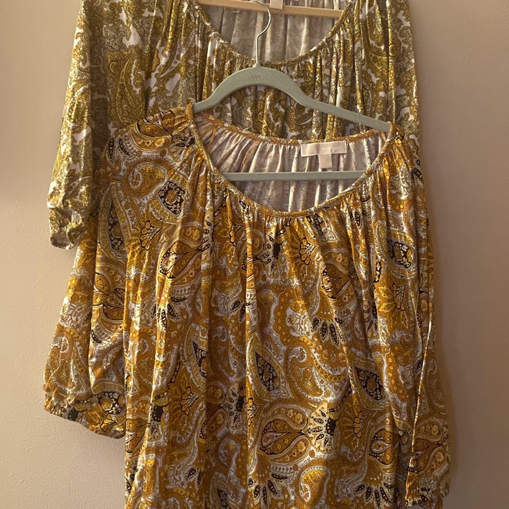 2 for 2 Michael Kors peasant neck tops both EUC size1x. Gold paisley patterns